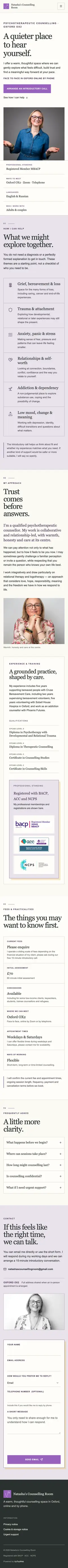The same Natasha's Counselling Room homepage on a mobile phone